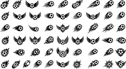 Soccer motion linear icons collection with burning flame trails graphic wings starburst blasts and dynamic sports speed graphics © MD
