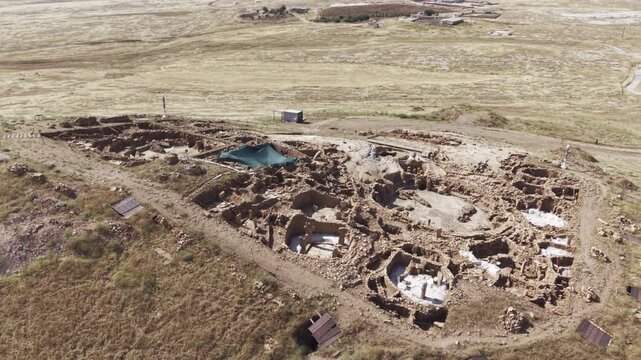 Cinematic Drone Flight Over Karahantepe Archaeological Site in Sanliurfa, Turkiye &ndash; Ancient Neolithic Heritage from Above
