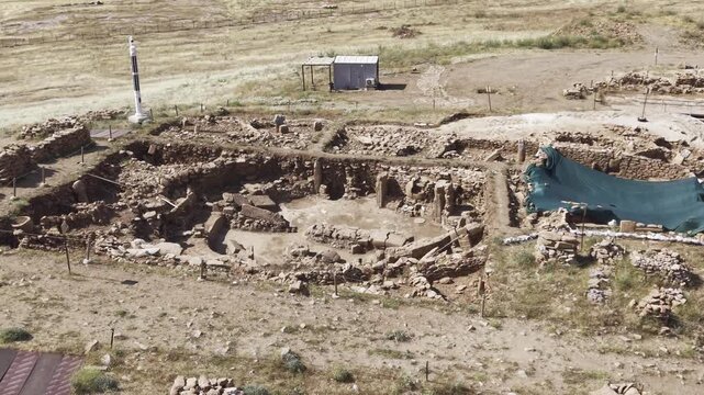 Cinematic Drone Flight Over Karahantepe Archaeological Site in Sanliurfa, Turkiye &ndash; Ancient Neolithic Heritage from Above