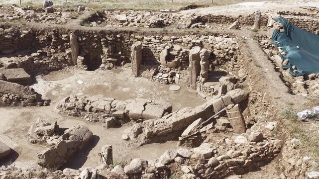 Cinematic Drone Flight Over Karahantepe Archaeological Site in Sanliurfa, Turkiye &ndash; Ancient Neolithic Heritage from Above