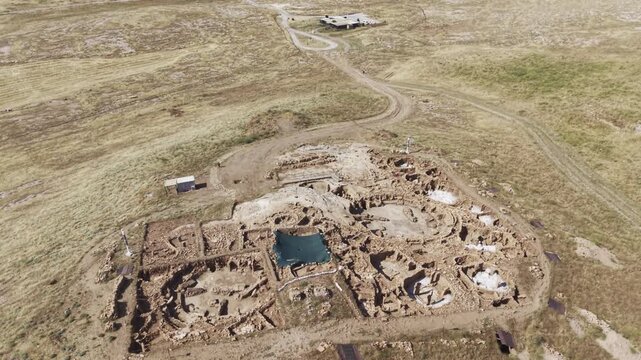 Cinematic Drone Flight Over Karahantepe Archaeological Site in Sanliurfa, Turkiye &ndash; Ancient Neolithic Heritage from Above
