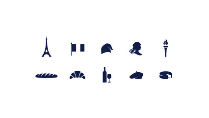 Fototapeta premium Minimalist iconset showcasing cultural symbols and lifestyle elements for travel branding