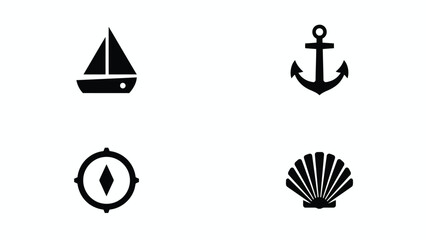 Minimalist nautical icons set featuring sailboat anchor compass and seashell for marine branding © Parthokumar