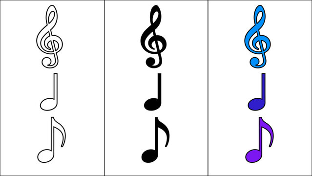 Musical notes and symbols displayed in black and white and color