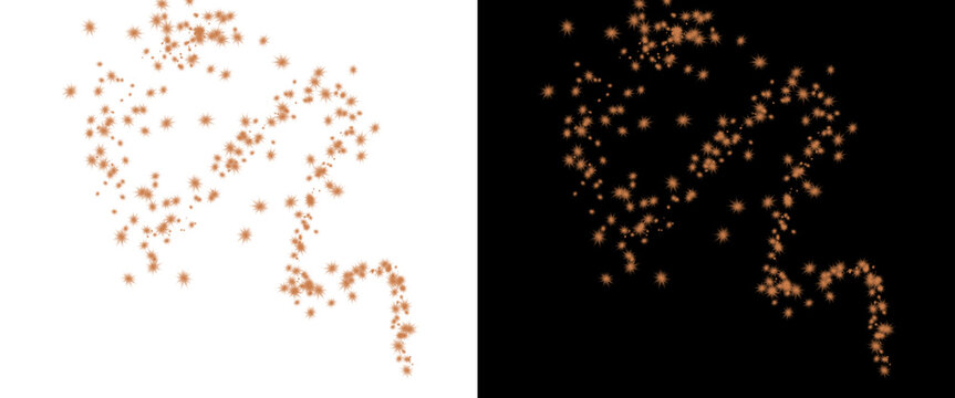 Golden glitter dust particles on black and white background, sparkling magic trail of gold sequins, shimmering metallic confetti spray