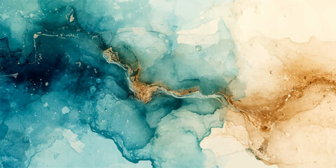 Naklejka premium Abstract Blue Watercolor Water Surface Background with Cloud Textures Vintage Paper Grunge and Serene Ocean Inspired Artistic Design