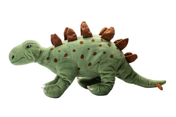 Plush green stegosaurus dinosaur toy isolated on white background © ValentinValkov