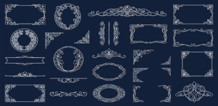 Art deco border. Modern geometric line frame. Vintage 1920s style line gold ornaments. Retro decorative 1930s dividers, frames, labels, borders. Luxury classic elegance vector set