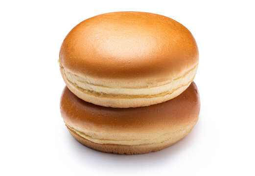 Stack of empty burger buns isolated on white background