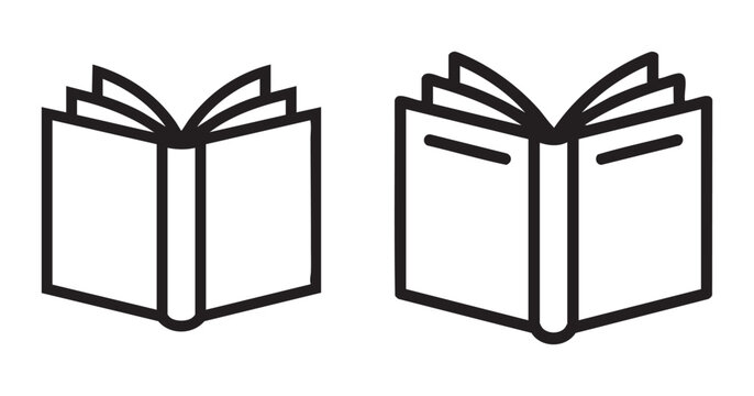 Open book outline symbols showing inner pages for reading applications and literacy awareness icons.