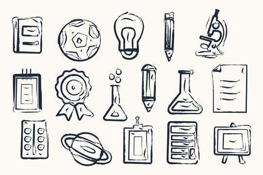 Back to school education vector elements pack retro physics science illustration design set