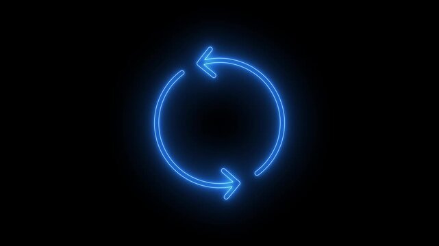 Glowing Neon Bidirectional Loop Arrow Icon Animation on black Background