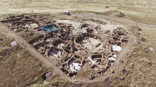 Cinematic Drone Flight Over Karahantepe Archaeological Site in Sanliurfa, Turkiye &ndash; Ancient Neolithic Heritage from Above