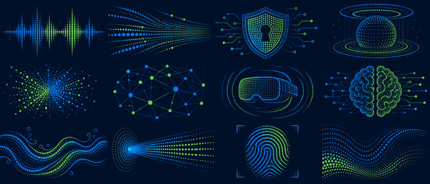 Abstract digital technology concepts with glowing dots and lines on dark background
