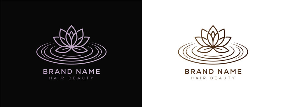 Lotus flower floating on water ripples logo for spa and beauty salon with wellness meditation minimalist branding template