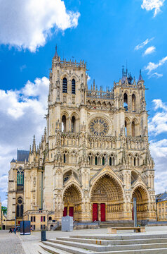 Amiens Cathedral Basilica of Our Lady Roman Catholic Church on Place Notre Dame square in old historical city centre, Cathedrale Notre-Dame, France landmarks, Hauts-de-France Region, Northern France