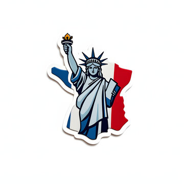 The Statue of Liberty stands proudly in front of the Wisconsin state outline with a French flag.