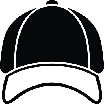 Black and white of a baseball cap, front view silhouette headwear
