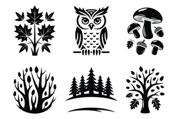 Fototapeta premium Nature and forest element icon set with mushroom woodland wildlife environment