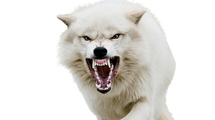 Furious white wolf snarling with bared teeth, isolated on transparent background © Timo