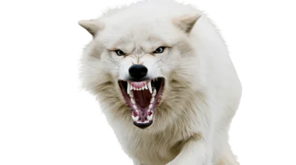 Fotobehang Wolf Furious white wolf snarling with bared teeth, isolated on transparent background  © Timo