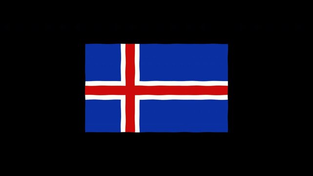Iceland flag waving animation on black background
