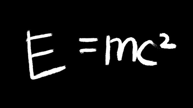 Handwritten E equals MC squared on black background animation for education