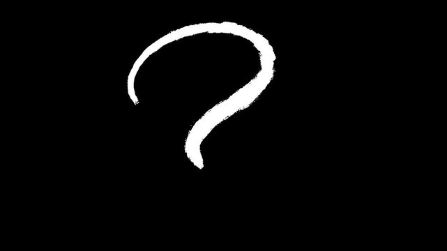 White handwritten question mark on black background animation