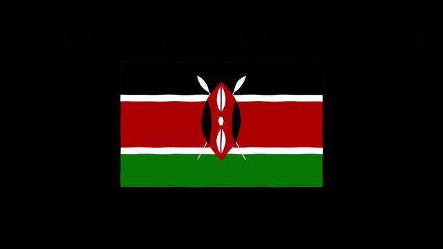 Kenyan flag waving animation on black background