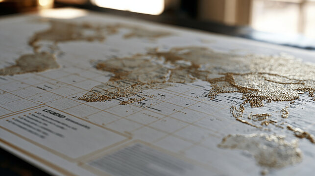 World map data visualization with proportional dot markers indicating regional population density across continents, legend panel, and clean projection style, high angle overhead