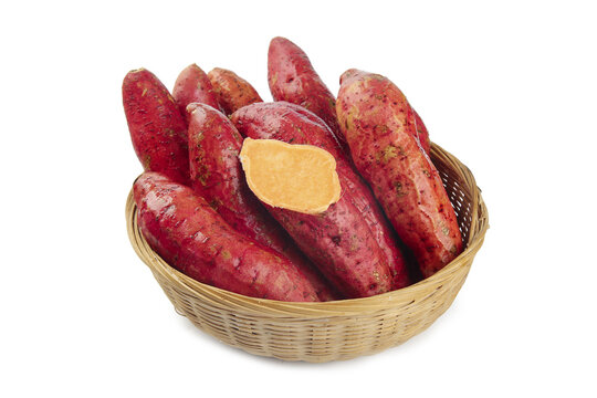 Fresh Red Sweet Potatoes in Woven Basket - Natural Produce