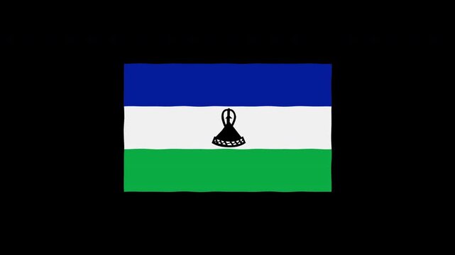 Lesotho flag waving animation on black background