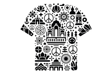 Obraz premium T-shirt graphic illustration with religious and cultural symbols and monuments
