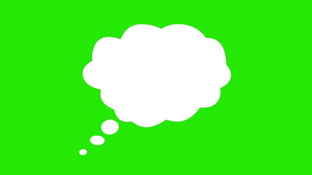 White thought bubble animation on green screen background, for easy chroma, key compositing speech bubble
