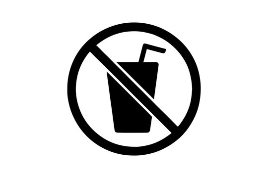 Prohibition symbol with glass and straw icon in circular no drinking sign