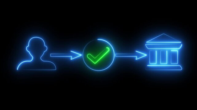 Neon payment and secure online banking transaction concept. , verifying digital transfer through , safe, and seamless financial service. neon icon 4k video black background