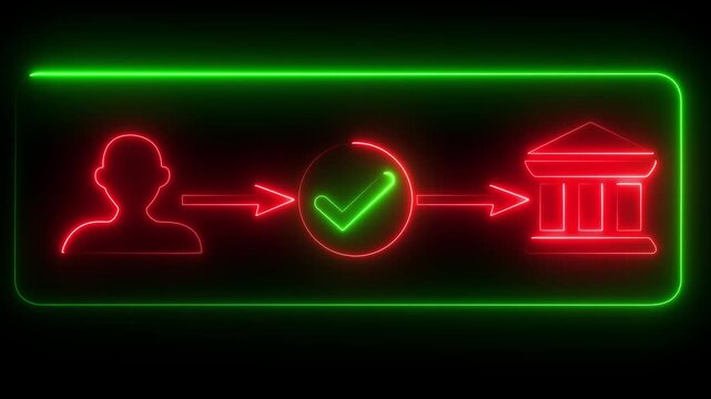Neon payment and secure online banking transaction concept. , verifying digital transfer through , safe, and seamless financial service. neon icon 4k video black background
