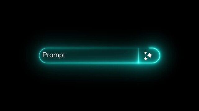 Neon Generative Prompt interaction. futuristic ai prompt search bar interface. concept of artificial intelligence, chat bot query and digital assistant technology. 4k video black background