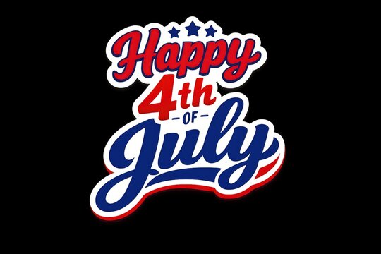 Retro Happy 4th of July typography logo, patriotic red white blue script, US holiday celebration