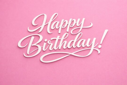 Vintage pink happy birthday lettering, 3D script typography photo, festive greeting background design
