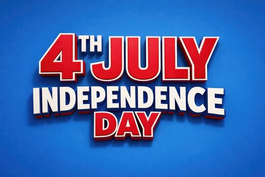 Patriotic 4th July Independence Day text, red white blue typography, holiday celebration banner background