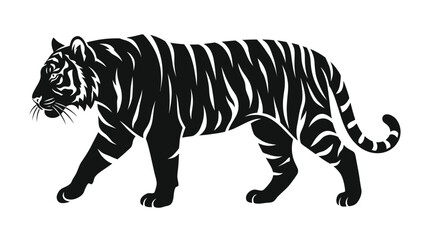 Obraz premium Black silhouette of a walking tiger graphic vector illustration