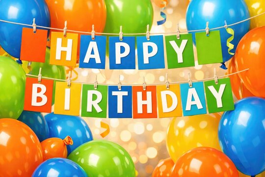 Colorful birthday party balloons background, happy birthday banner, festive celebration decor photo