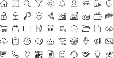 50 most used modern icon symbols for free. Interface symbols, business, finance, commerce, marketing, web design. © Md.Amir Hossain