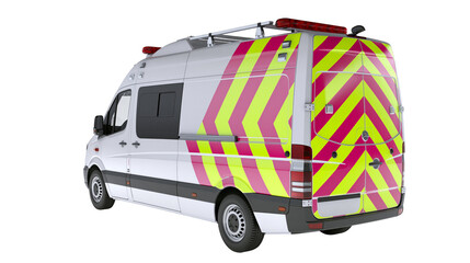 White ambulance van with pink and yellow chevron markings, isolated on transparent background © ELISA