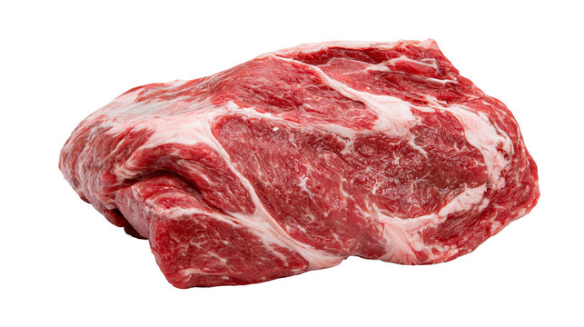 Raw marbled beef chuck roast with white fat marbling, isolated on transparent background