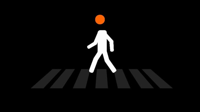 Stick figure character walking on zebra crossing animation pedestrian crosswalk