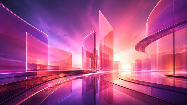 Architecture futuriste abstraite rose corail et violet