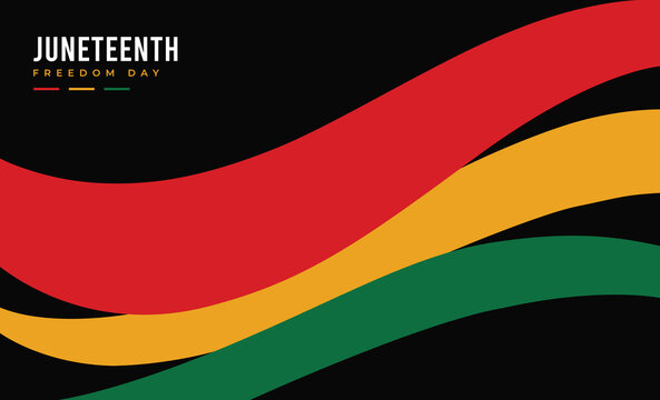 Juneteenth Freedom Day Banner Background with Red Green Gold Ribbon Waves