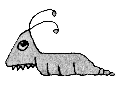 Black and white cute alien isolated hand drawn illustration
